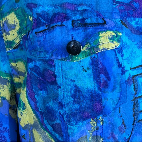 Chico’s Women’s Multi Color Button Front Semi-Sheer Silk Blouse Size 2=XL/16 EUC - Picture 4 of 13